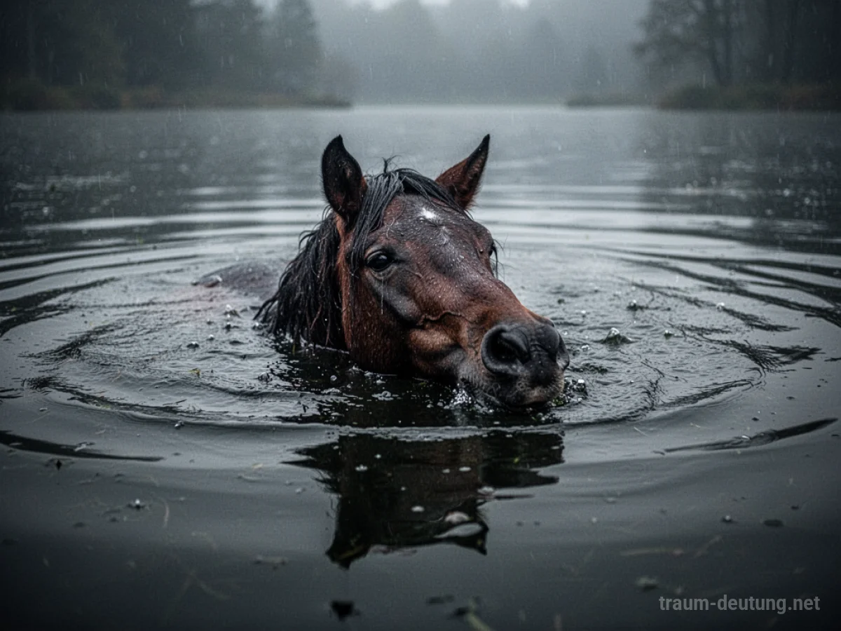 Pferd kämpft im Wasser, um nicht zu ertrinken