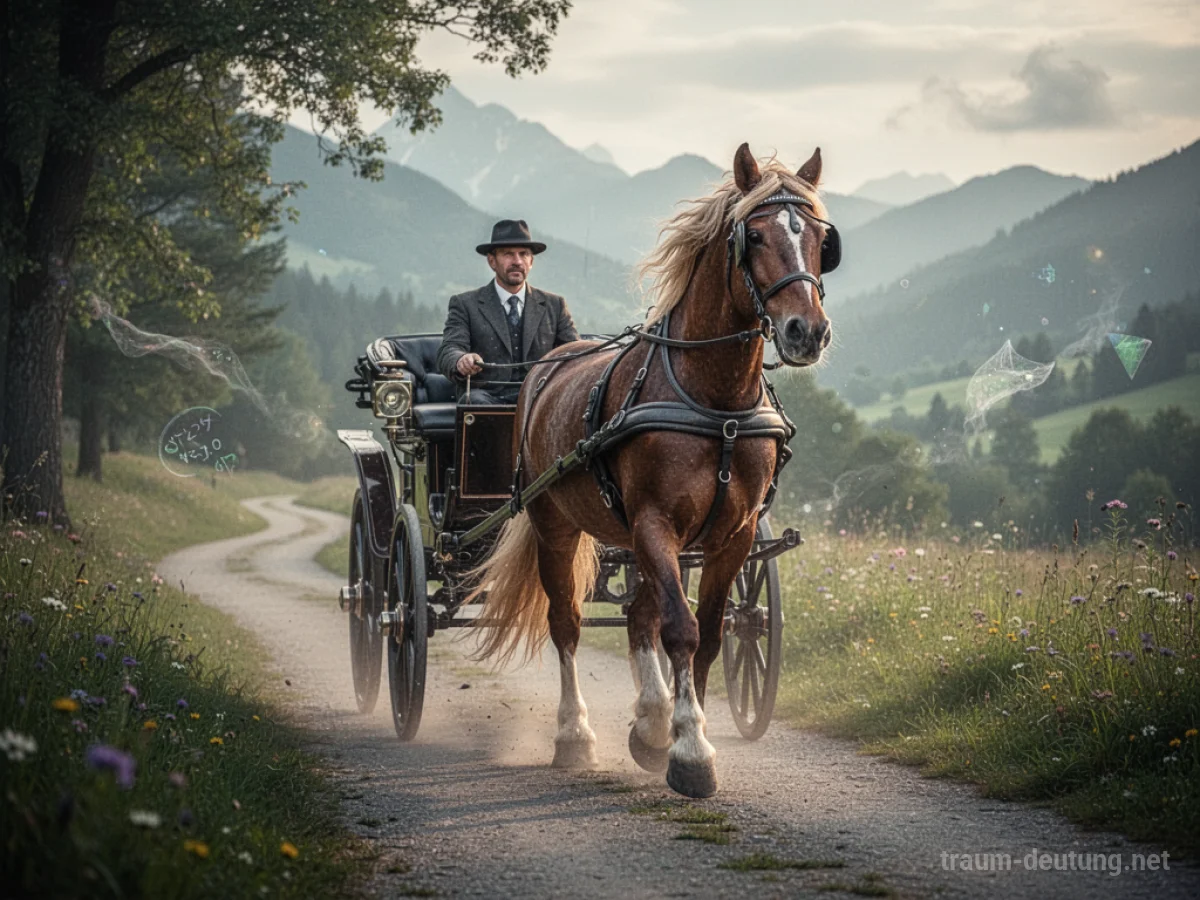 Pferd zieht eine Kutsche auf einem Weg