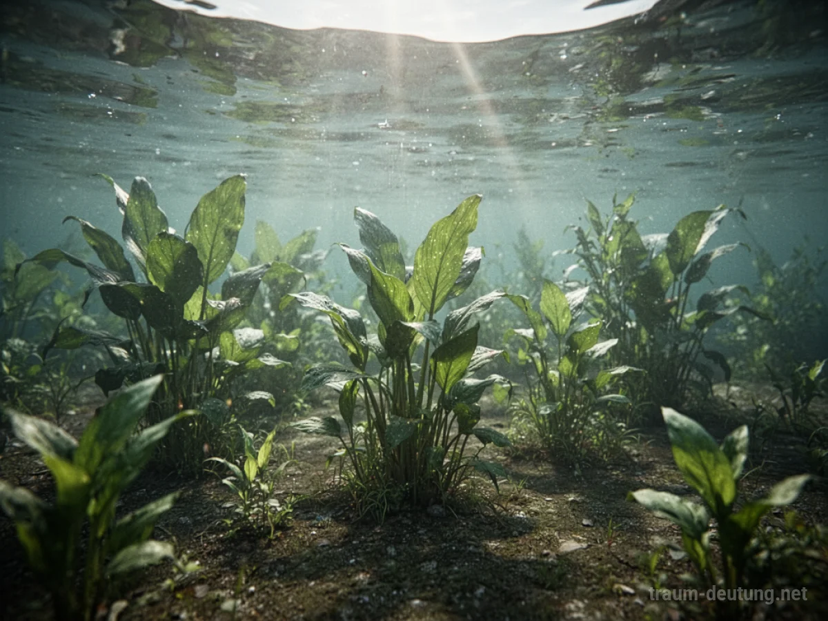 Grüne Wasserpflanzen in klarem Wasser