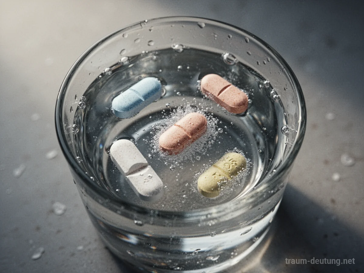 Pillen, die sich in einem Glas Wasser auflösen.