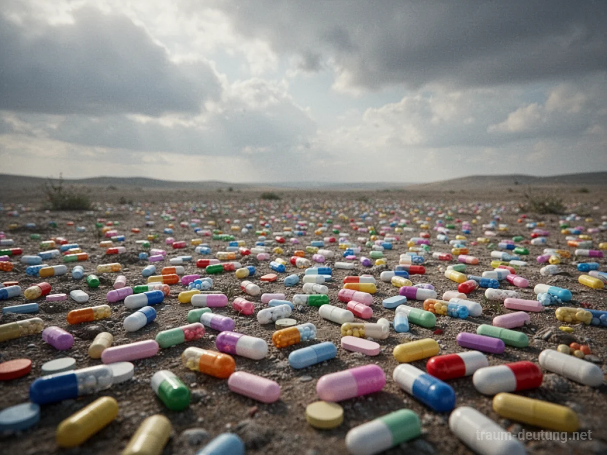 Zahllose Pillen sind überall auf einem Feld verstreut.