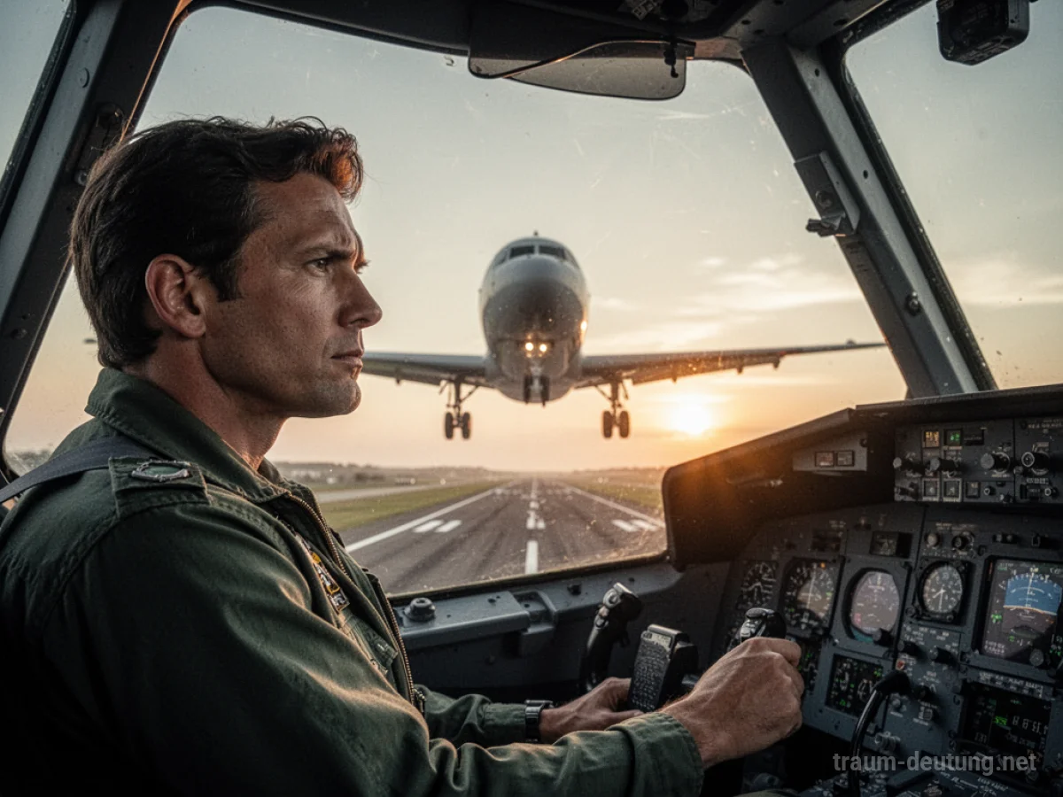 Pilot im Cockpit hebt mit dem Flugzeug vom Boden ab, startet durch.