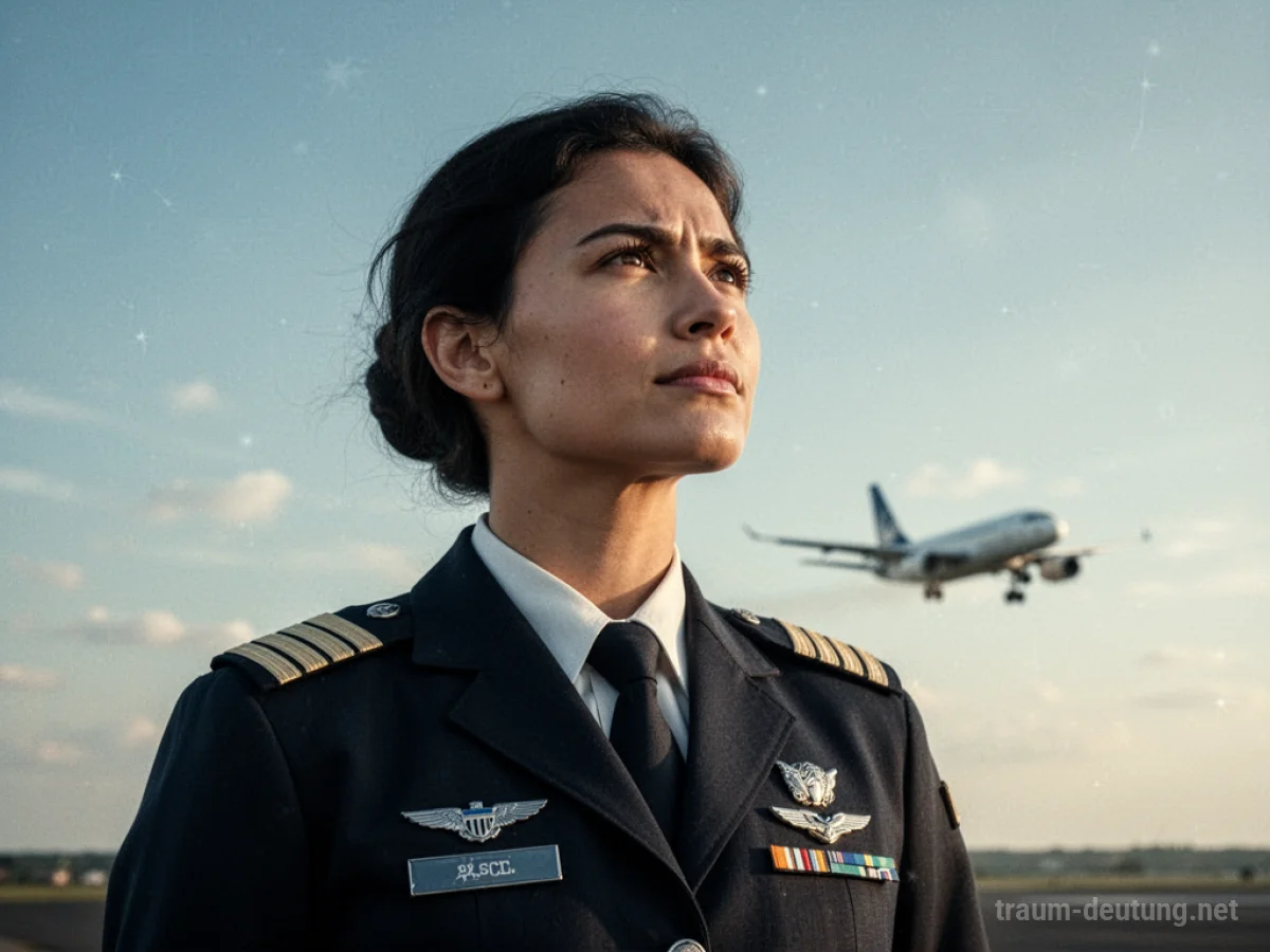 Person in Pilotuniform steht vor klarem Himmel