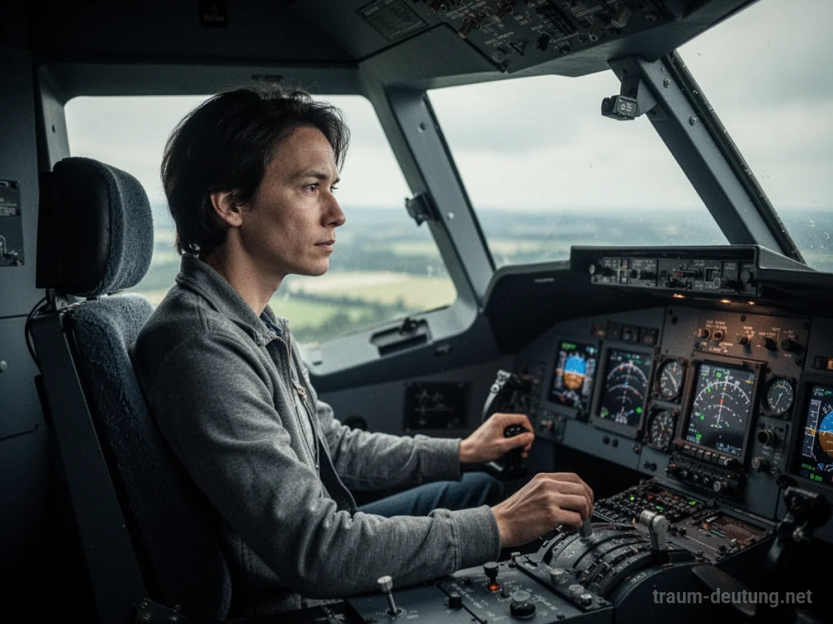 Person in einem Flugsimulator mit Blick auf die Steuerelemente