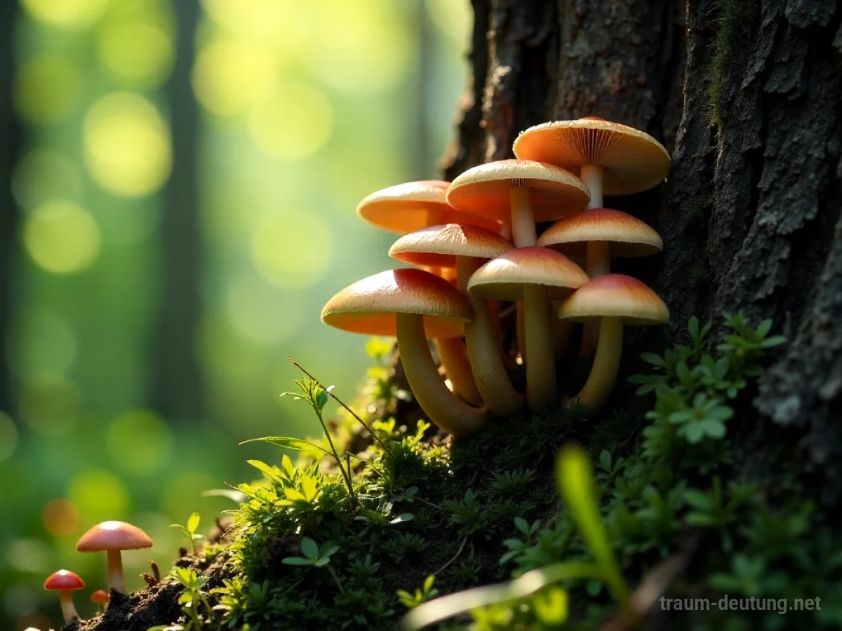 Pilze, die auf einem Baumstamm wachsen, im Waldlicht