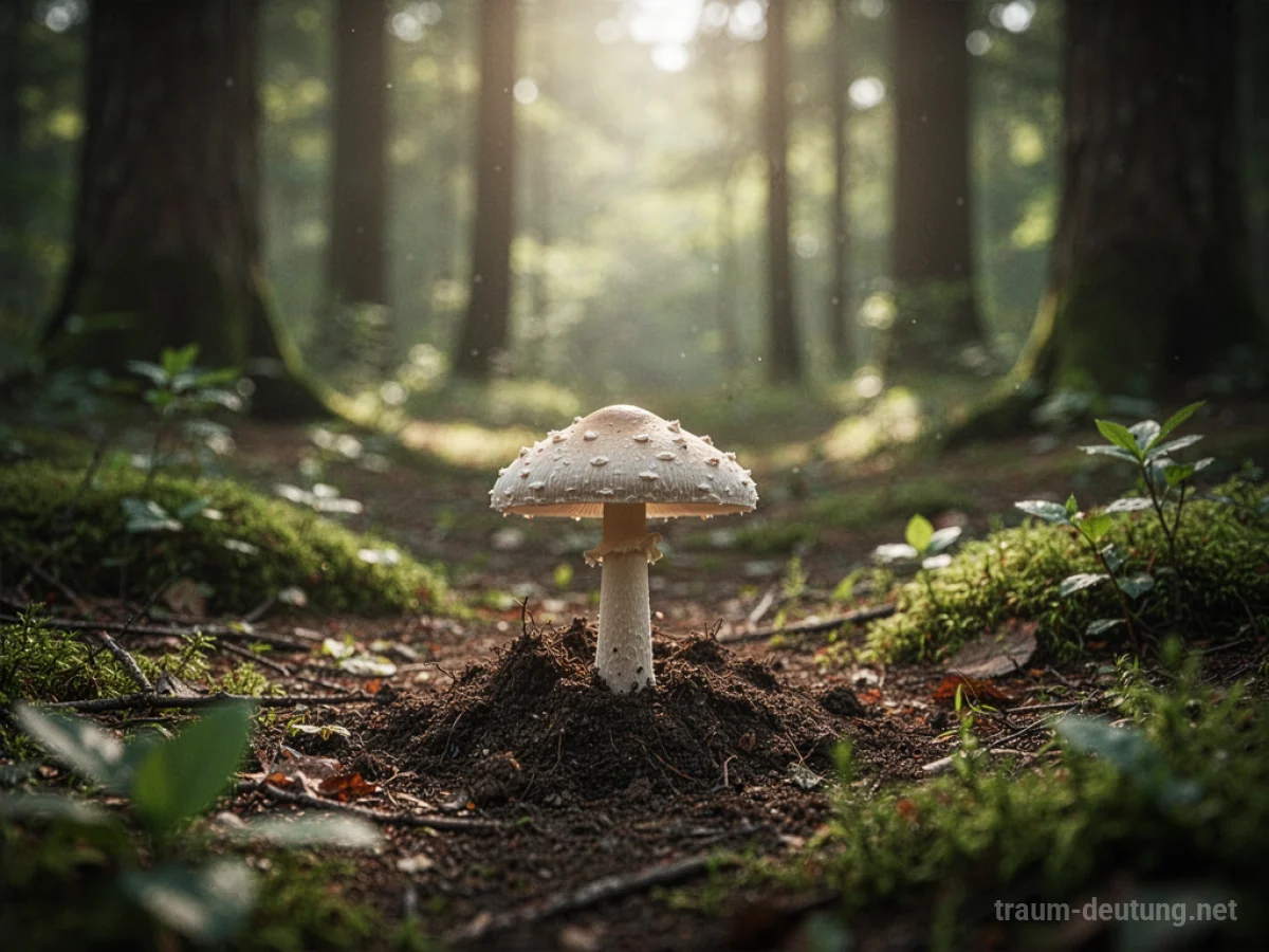 Ein kleiner Pilz sprießt aus der Erde auf einem Waldboden.