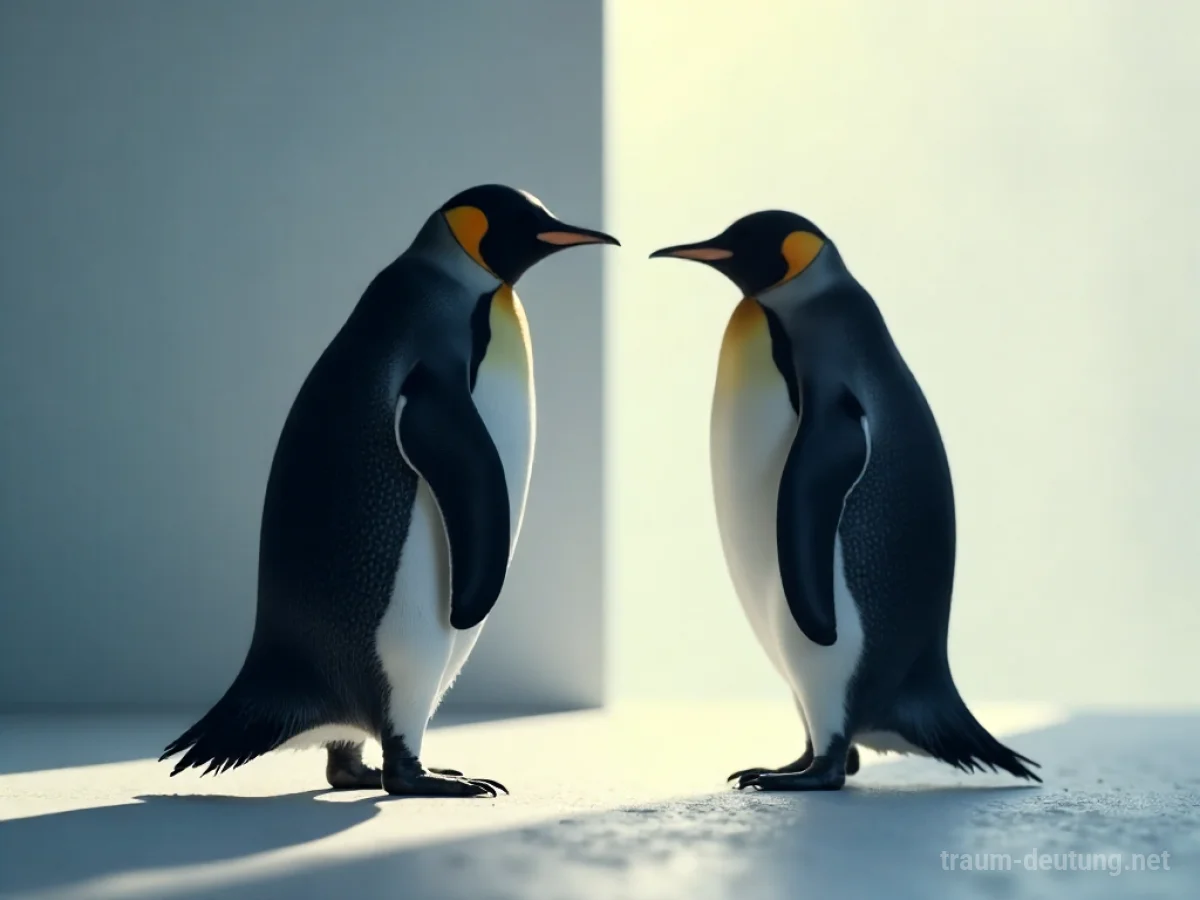 Pinguin steht einem menschlichen Schatten gegenüber