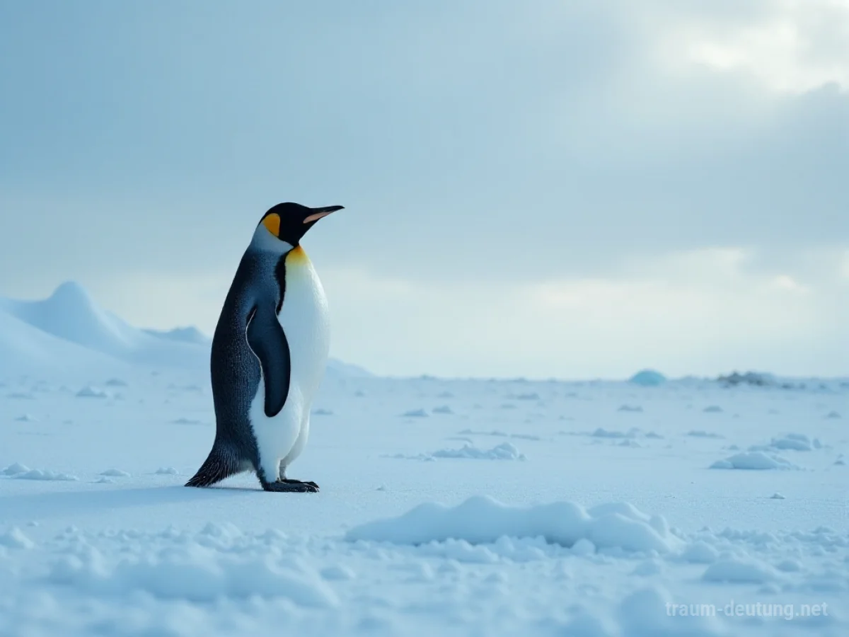 Ein einsamer Pinguin auf einer eisigen Ebene, der friert.