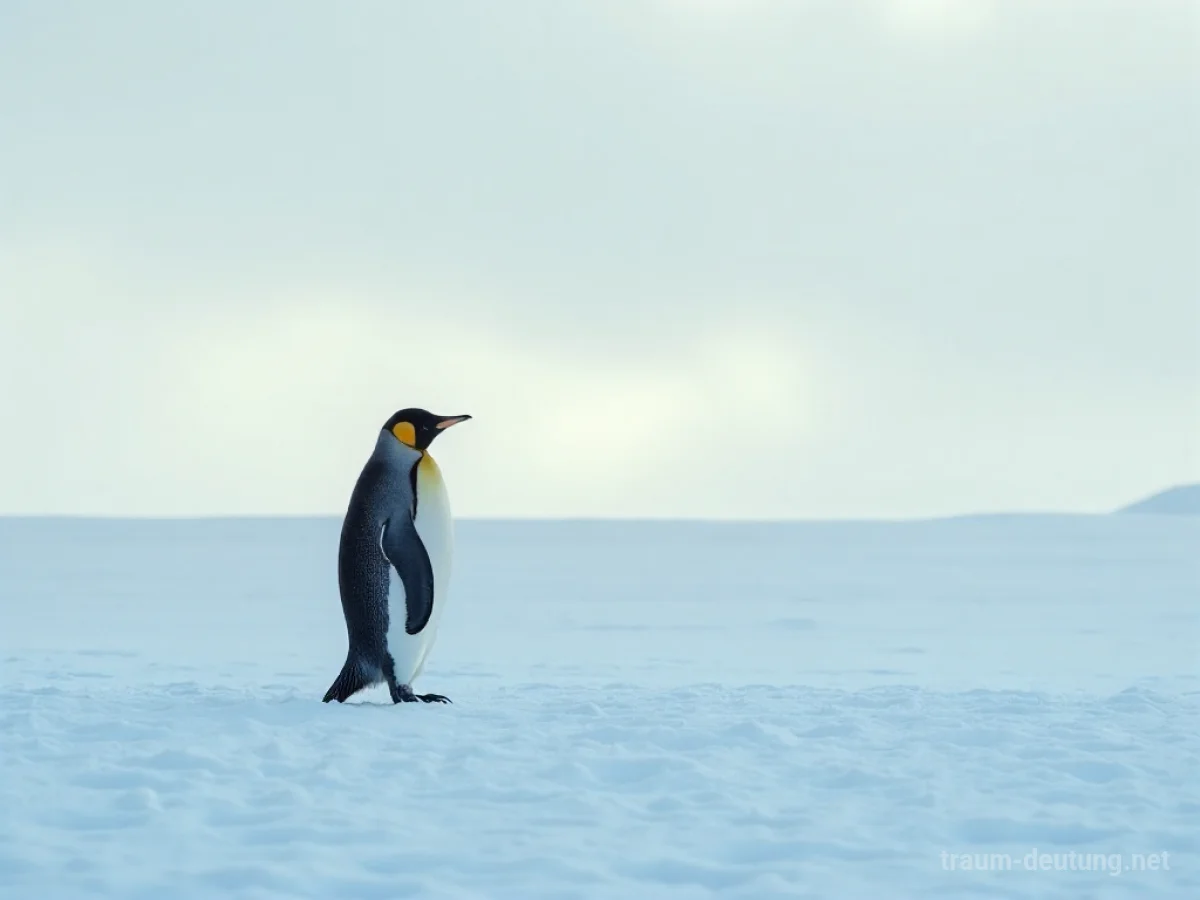 Ein Pinguin steht allein auf einer verschneiten Landschaft.