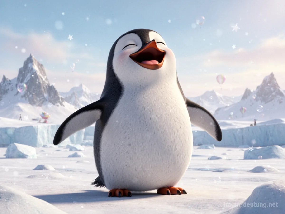 Ein lachender Pinguin im Schnee