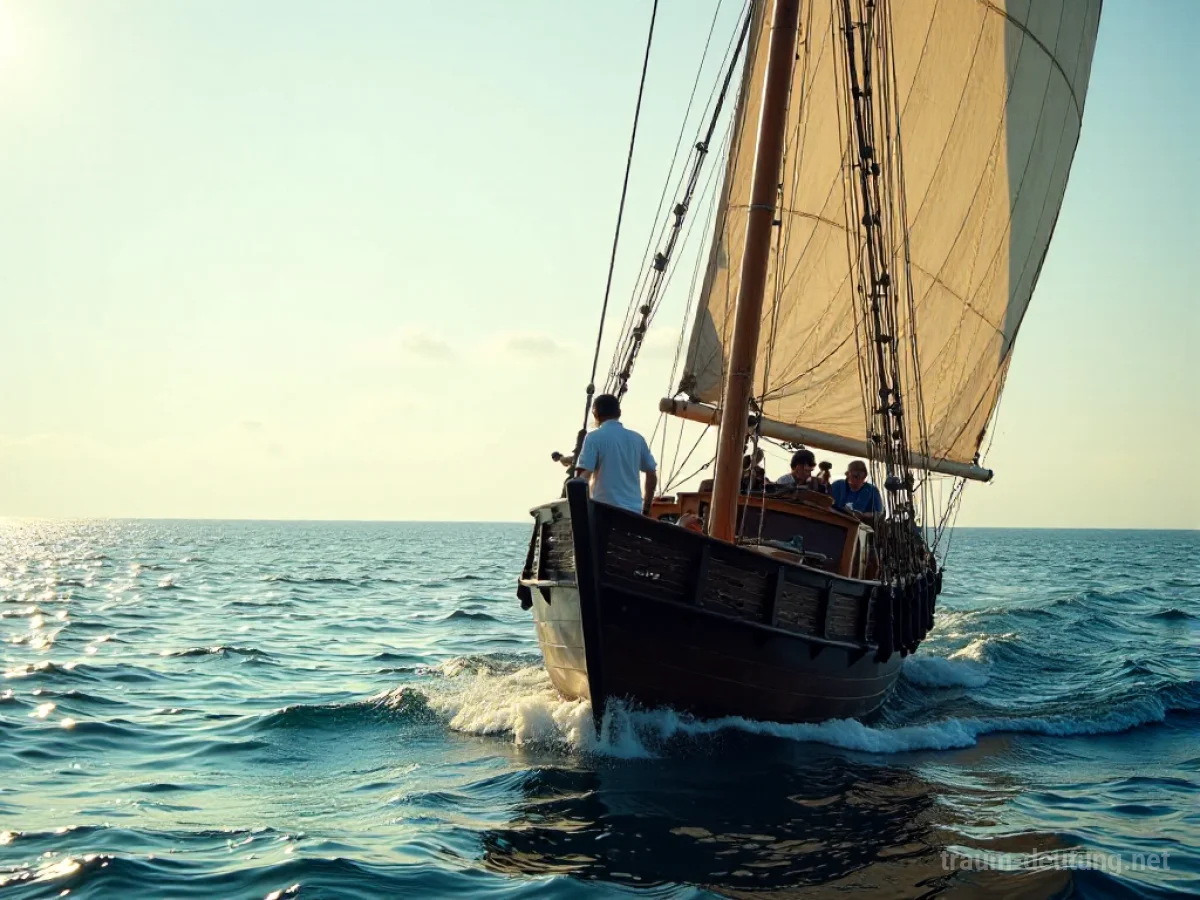 Person steuert ein Piratenschiff auf ruhiger See