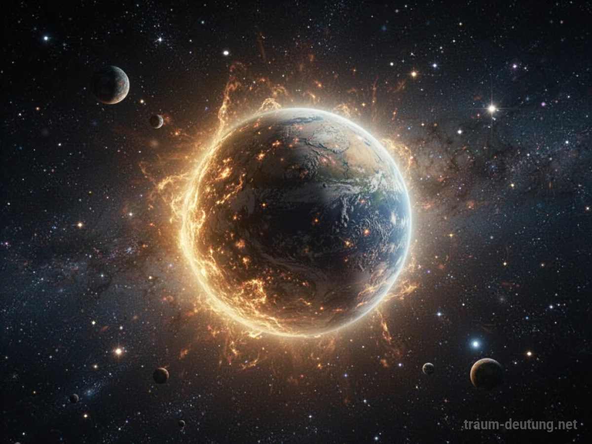 Ein Planet im Weltraum, der sichtbar größer wird und heller leuchtet.