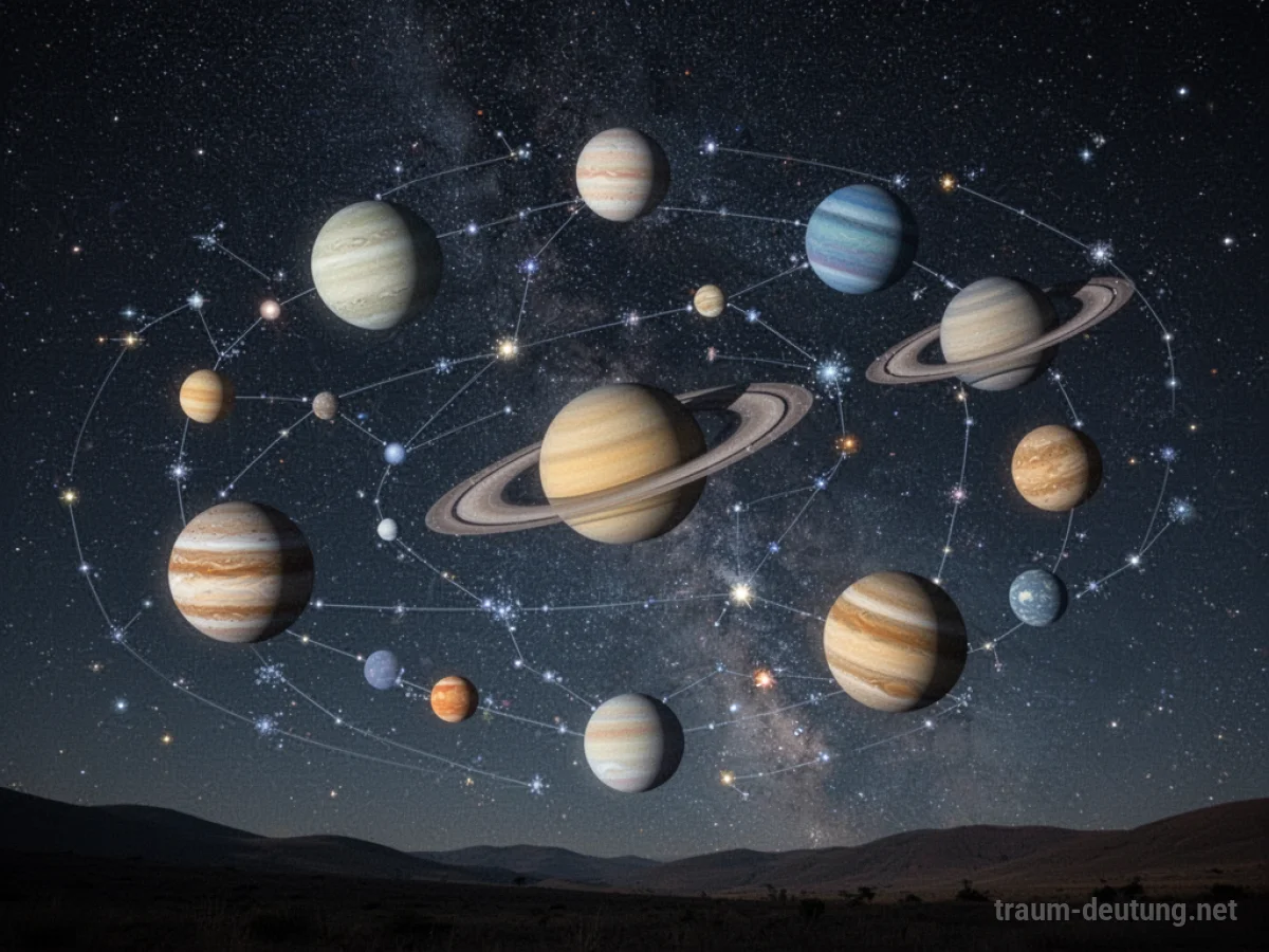 Eine leuchtende Planeten-Konstellation am Nachthimmel