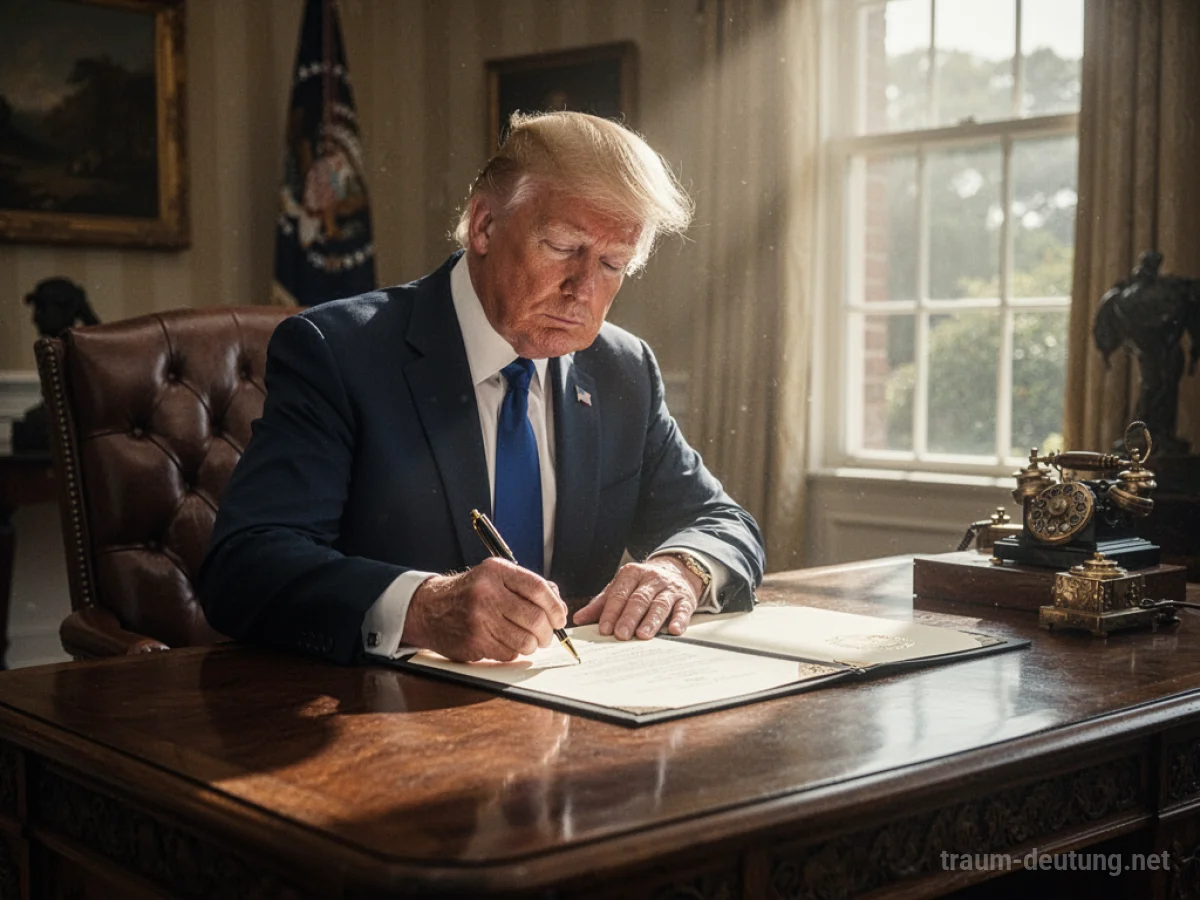 Präsident unterzeichnet ein Gesetz an einem Schreibtisch
