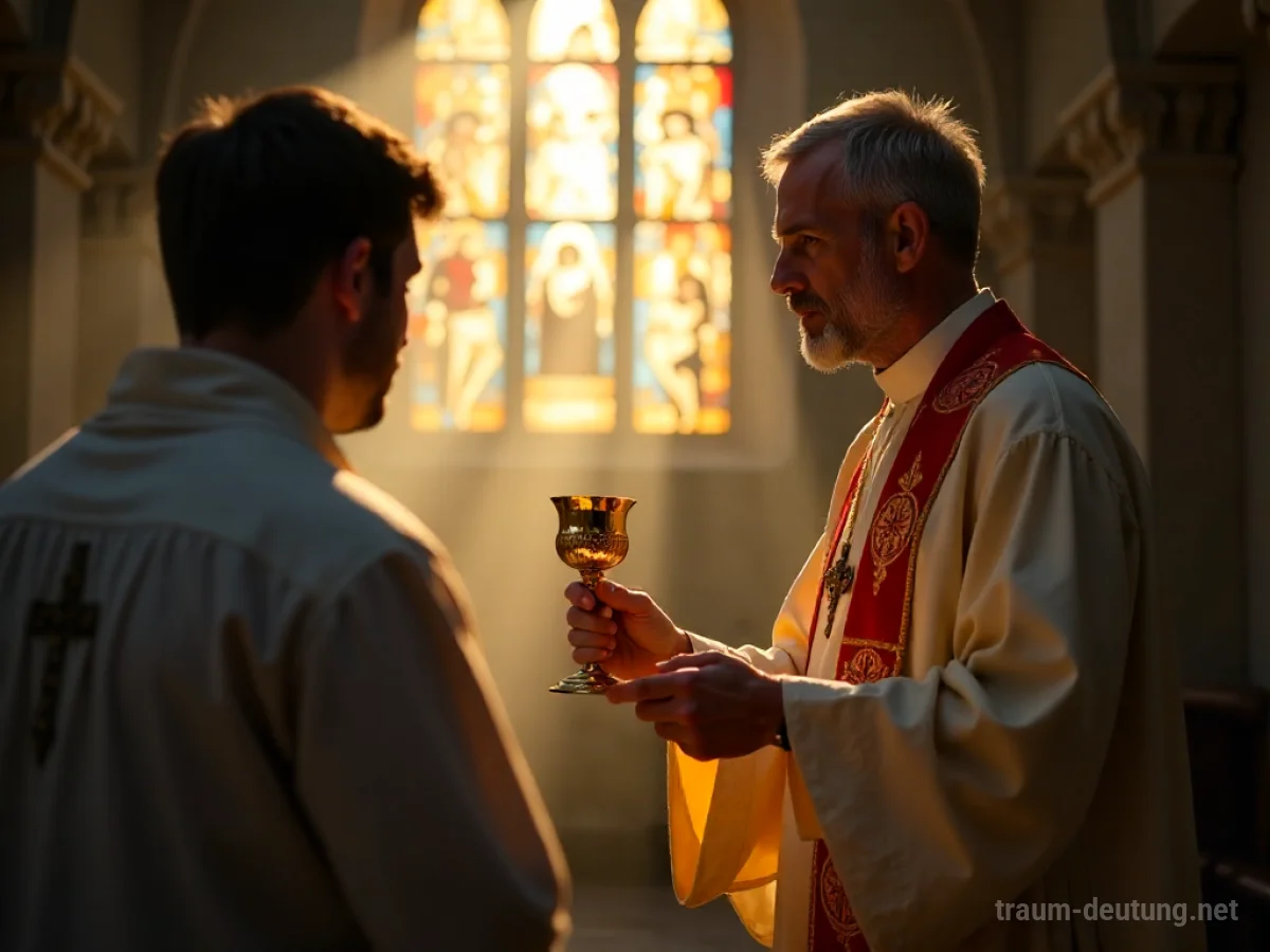 Priester reicht Kommunion in einer Kirche