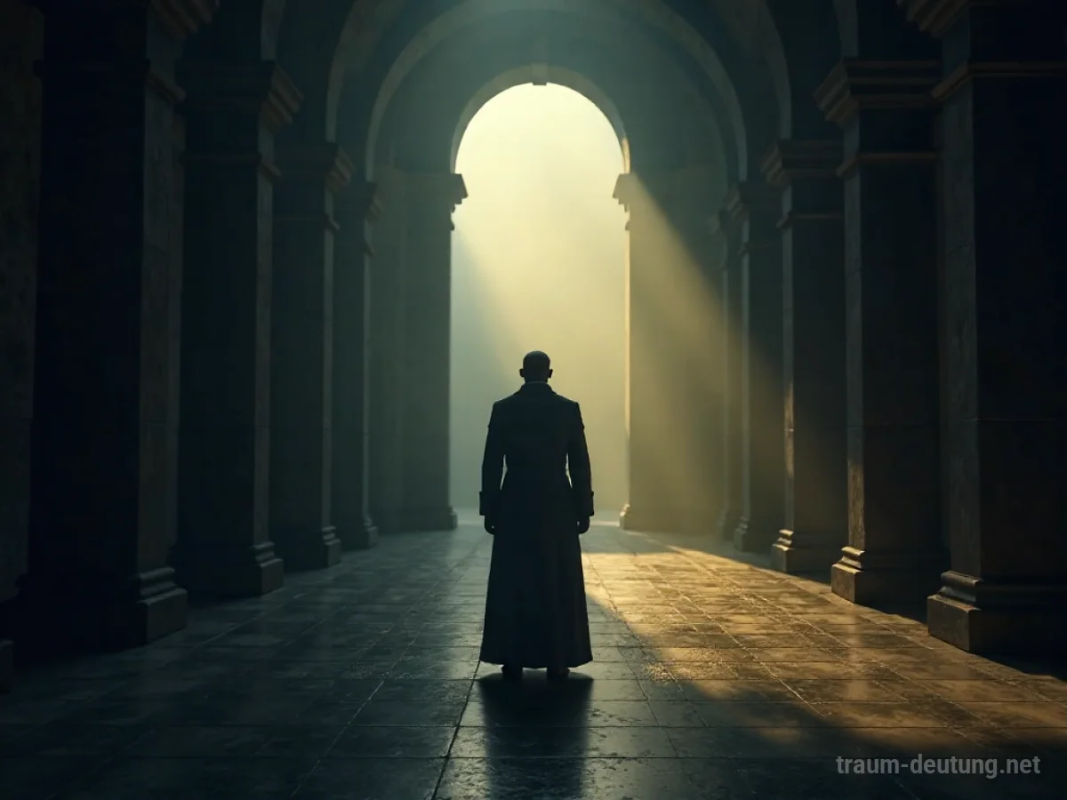 Silhouette eines Priesters in einem dunklen Raum