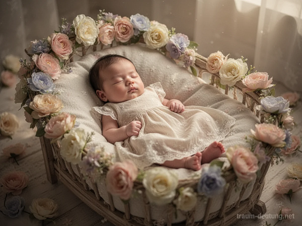 Ein schlafendes Baby als Prinzessin in einer Wiege