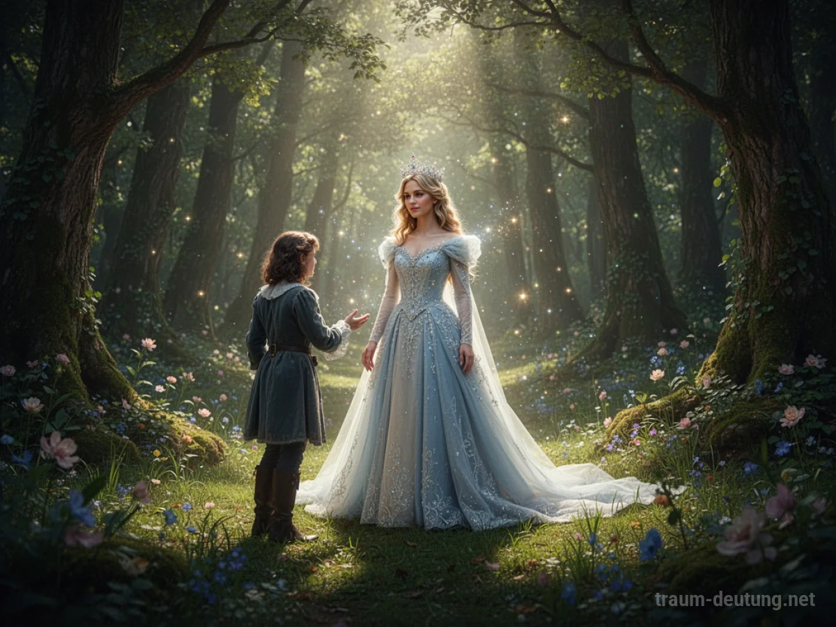 Eine Person entdeckt eine Prinzessin in einem sonnigen Waldlichtung.