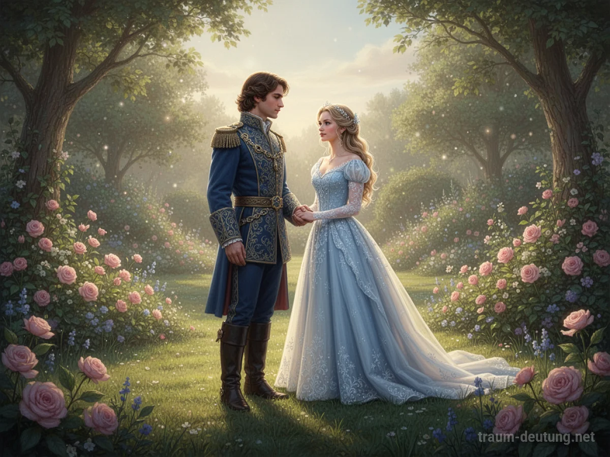 Prinzessin und Prinz stehen gemeinsam in einem sonnigen Garten