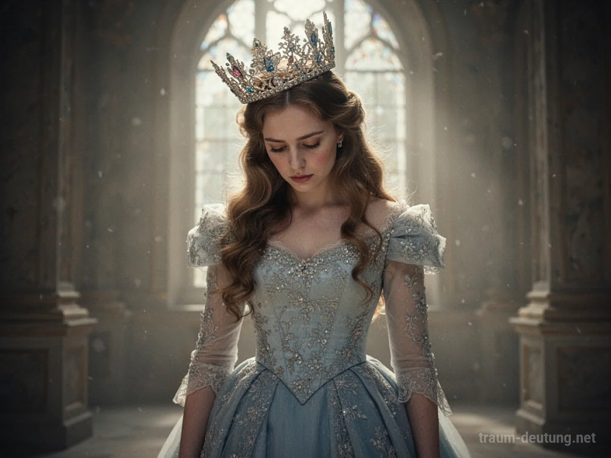 Prinzessin, deren Krone verrutscht, mit nachdenklichem Blick.