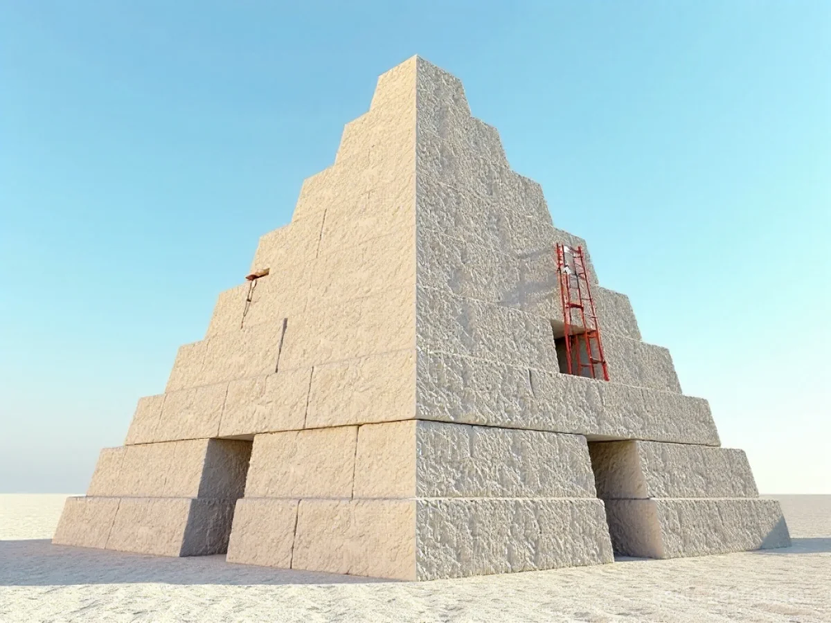 Unvollendete Pyramide im Bau unter blauem Himmel