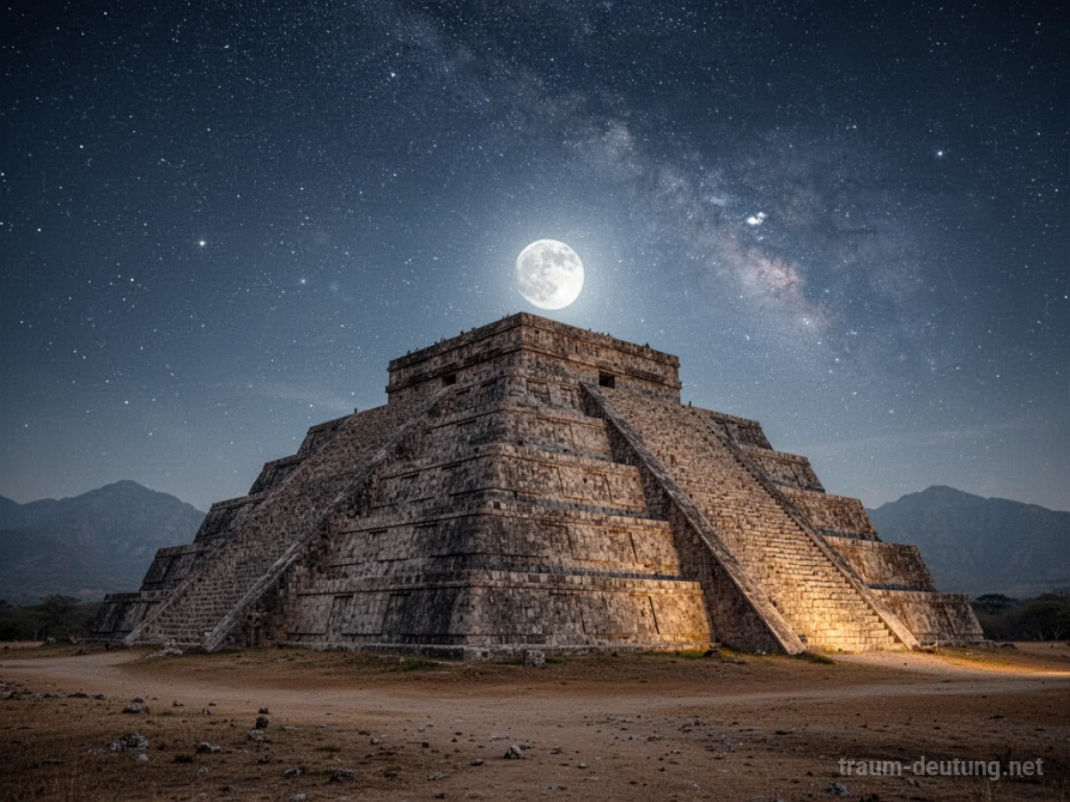 Eine einsame Pyramide steht unter einem Sternenhimmel.