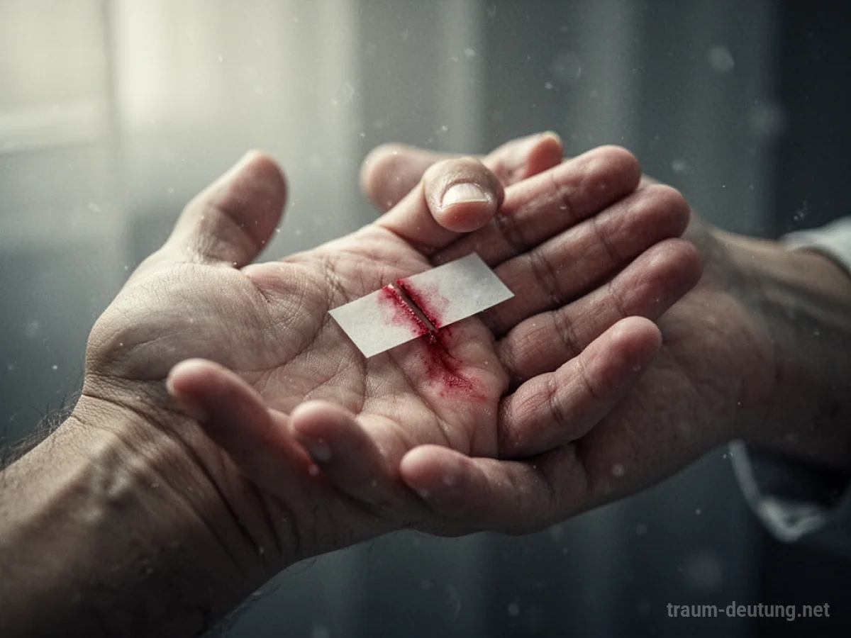 Eine Hand mit einem kleinen Papierschnitt, der Verletzlichkeit symbolisiert.
