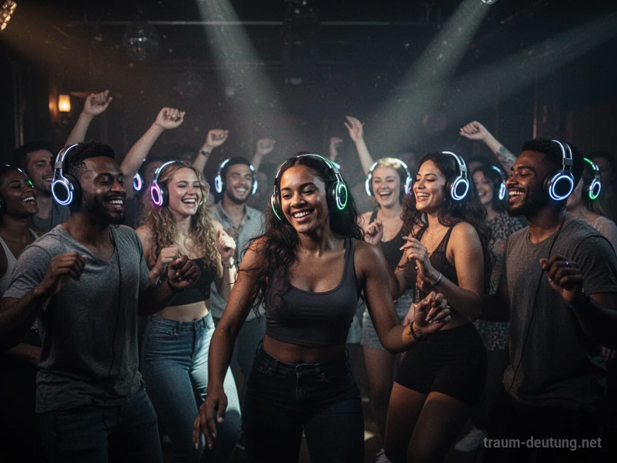 Menschen tanzen mit Kopfhörern auf einer Silent Disco Party