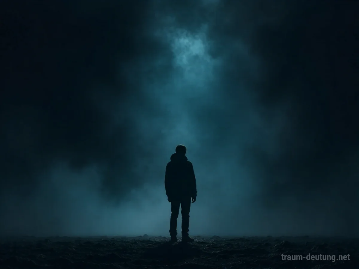 Silhouette einer Person, die vor einer dunklen Leere steht und nicht sprechen kann