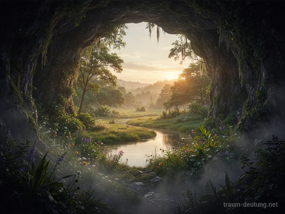 Idyllische Paradieslandschaft erscheint plötzlich in hellem Licht.