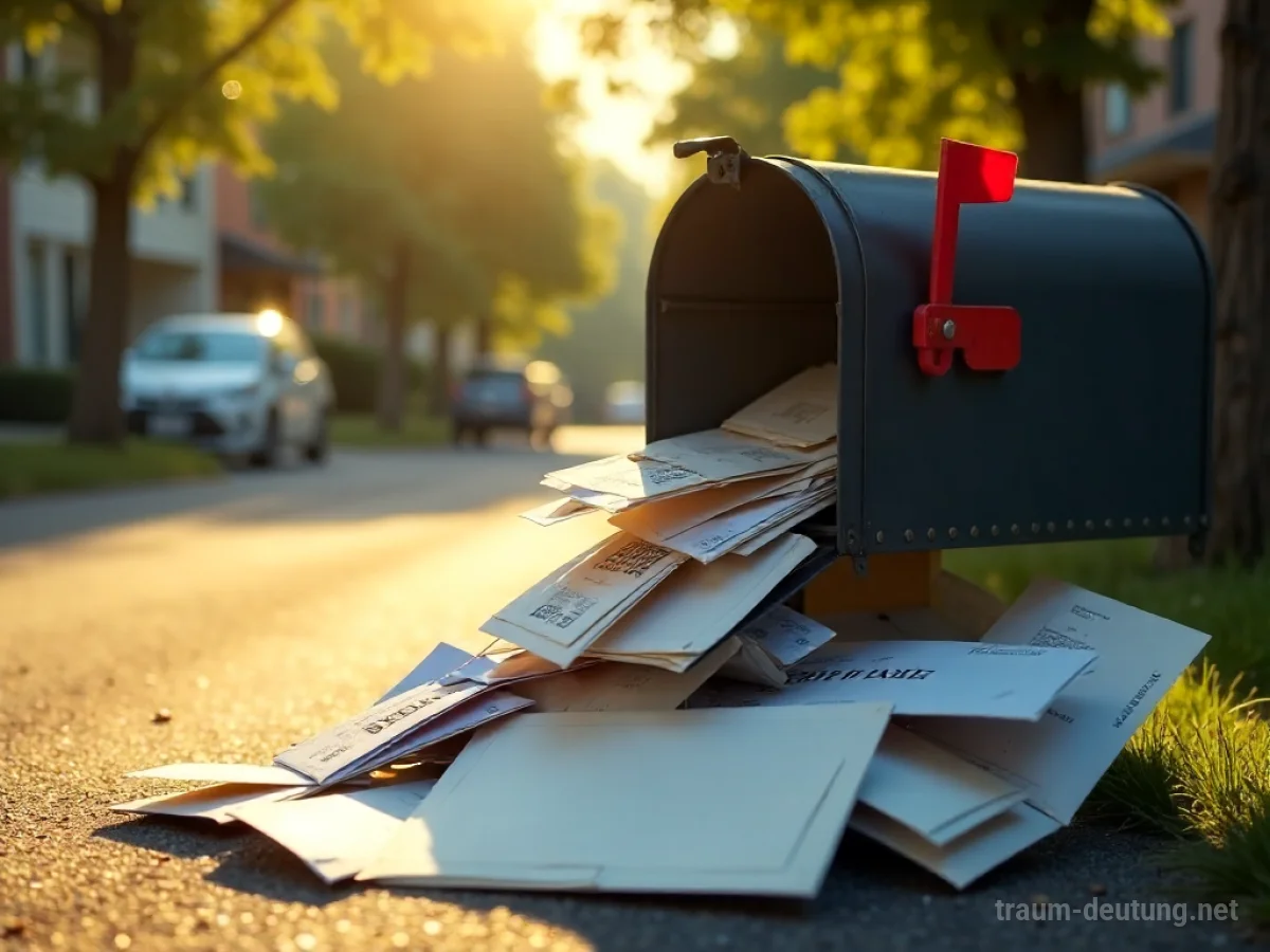 Ein überquellender Briefkasten mit vielen Briefen und Paketen.