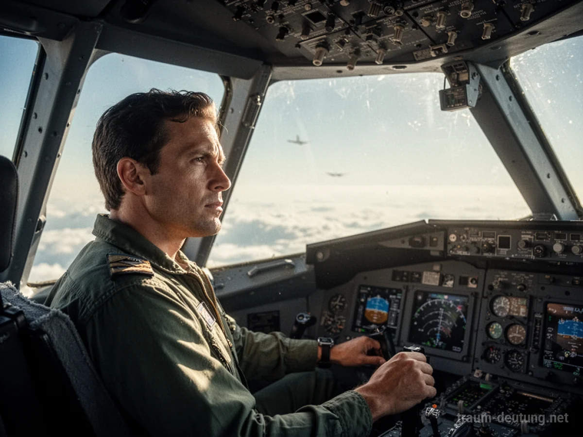 Ein Pilot steuert ein Flugzeug durch einen sonnigen Himmel.