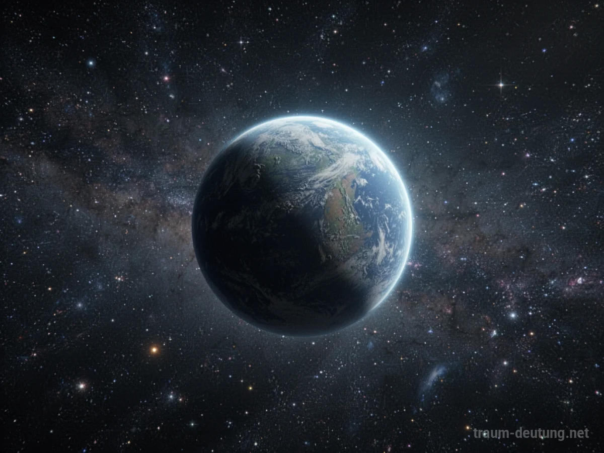 Ein Planet schwebt allein im Sternenhimmel.