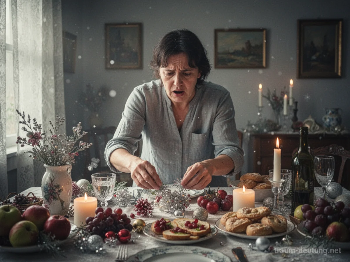 Eine Person bereitet eine Party vor, arrangiert Dekorationen und Essen.