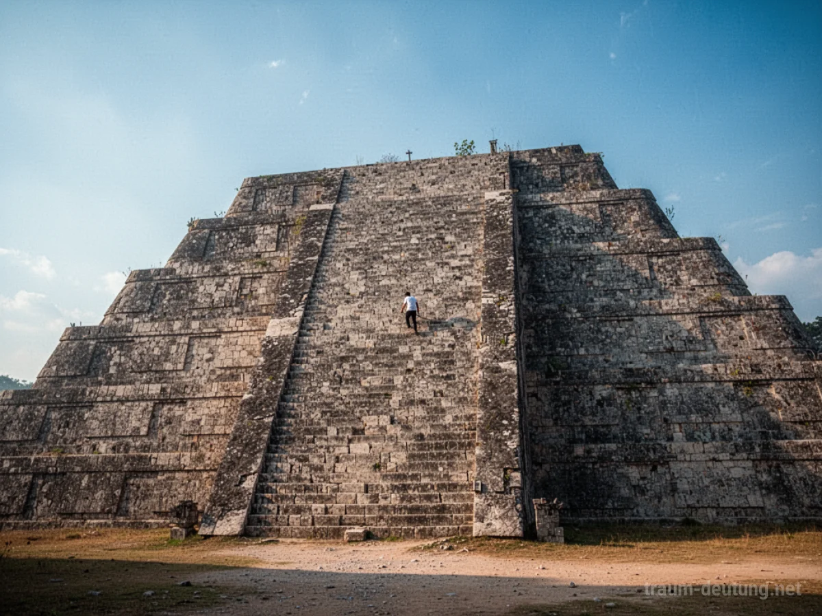 Silhouette einer Person, die eine riesige Pyramide erklimmt