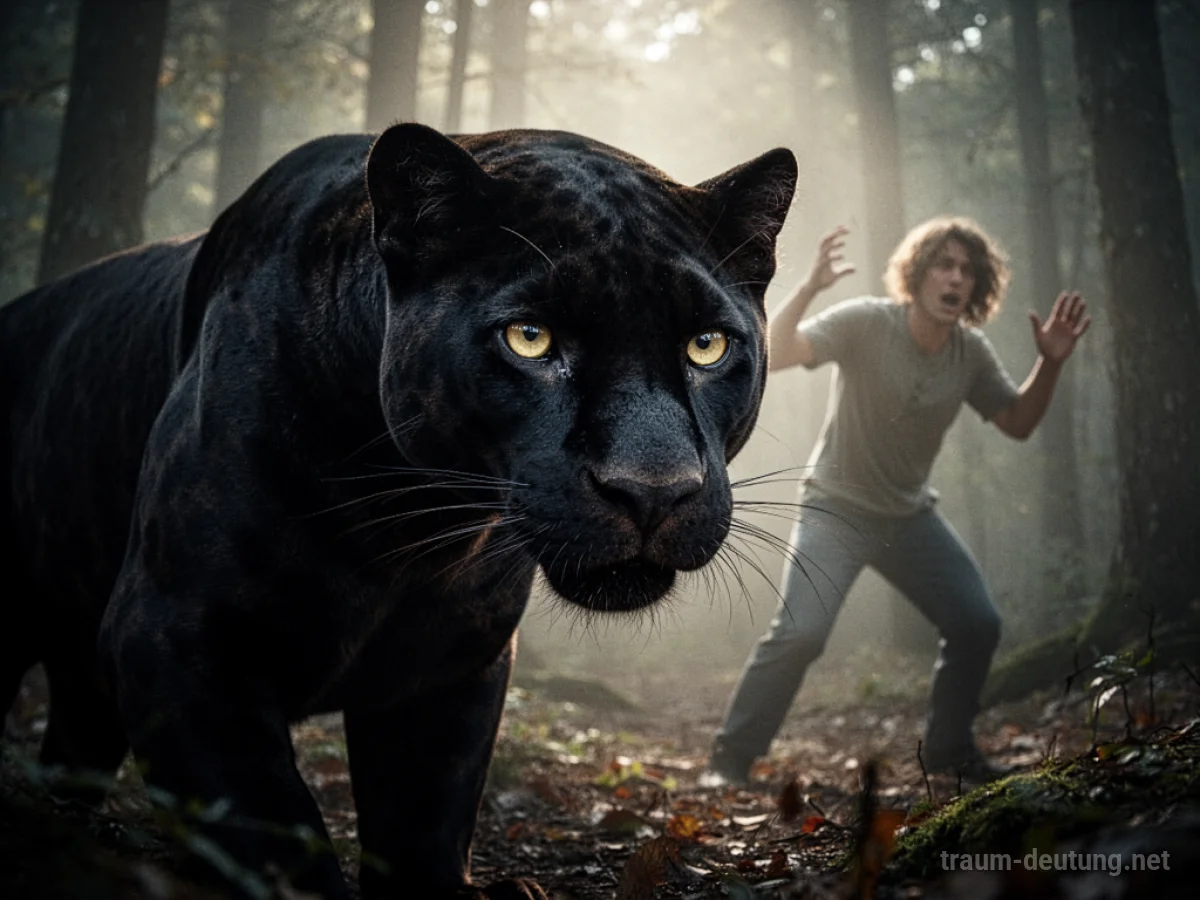Silhouette eines Panthers, der eine menschliche Figur bedroht