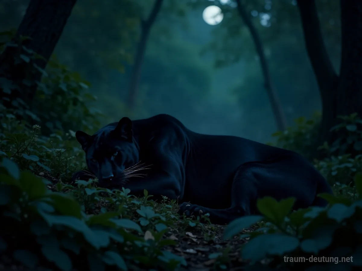 Ein schwarzer Panther ruht friedlich im Dschungel.
