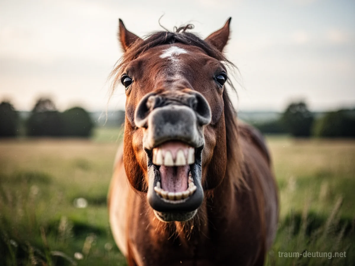 Pferd mit leicht geöffnetem Maul, das sich dem Betrachter nähert