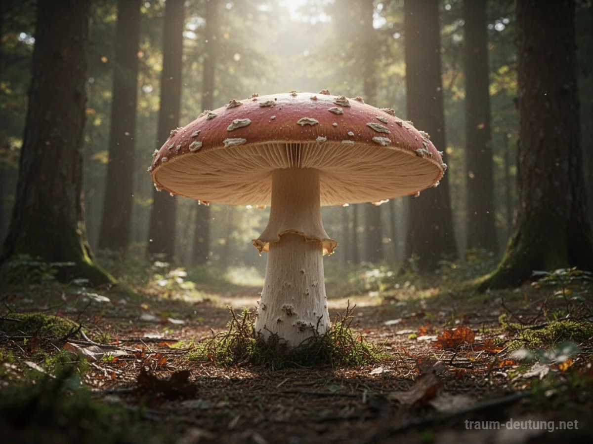 Ein riesiger Pilz wächst schnell in einem sonnendurchfluteten Wald.