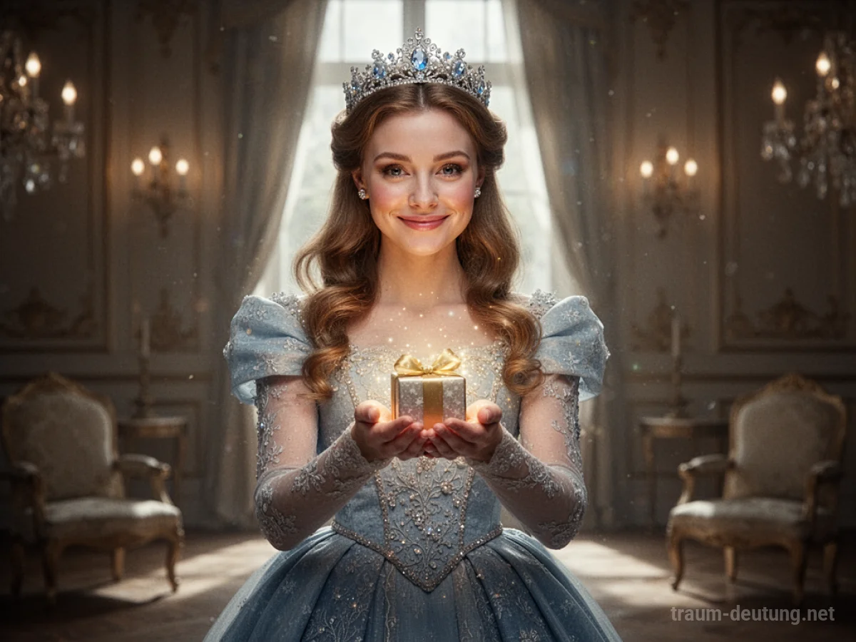 Prinzessin reicht ein leuchtendes Geschenk als Zeichen der Wertschätzung