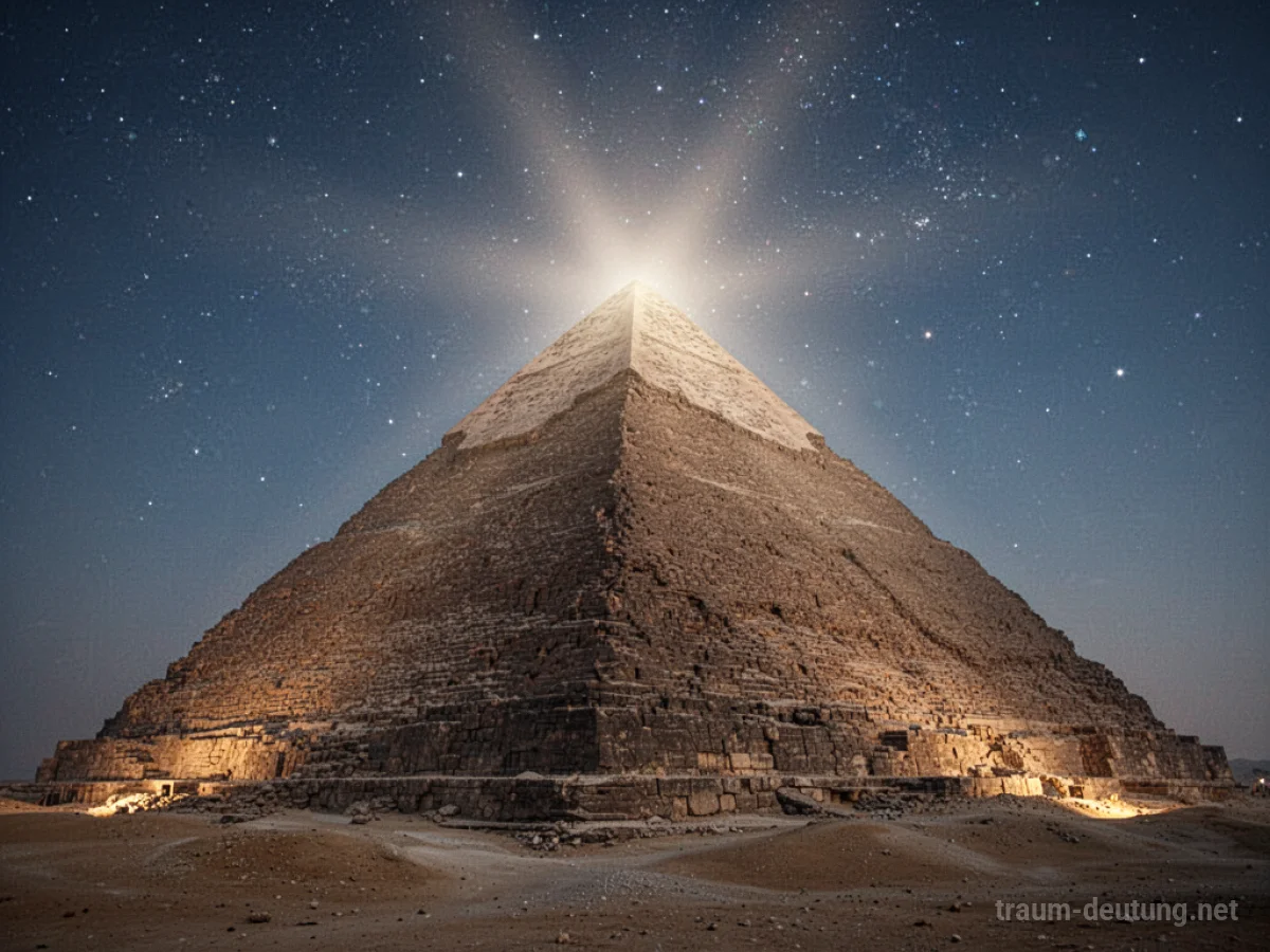 Pyramide, die im Traum Licht spendet, vor Sternenhimmel