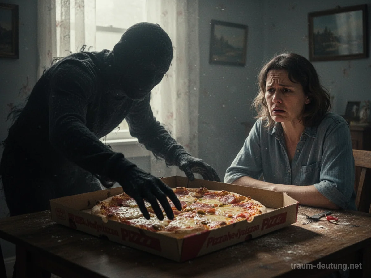 Eine Person schaut entsetzt zu, wie eine andere Figur heimlich eine Pizzaschachtel stiehlt.