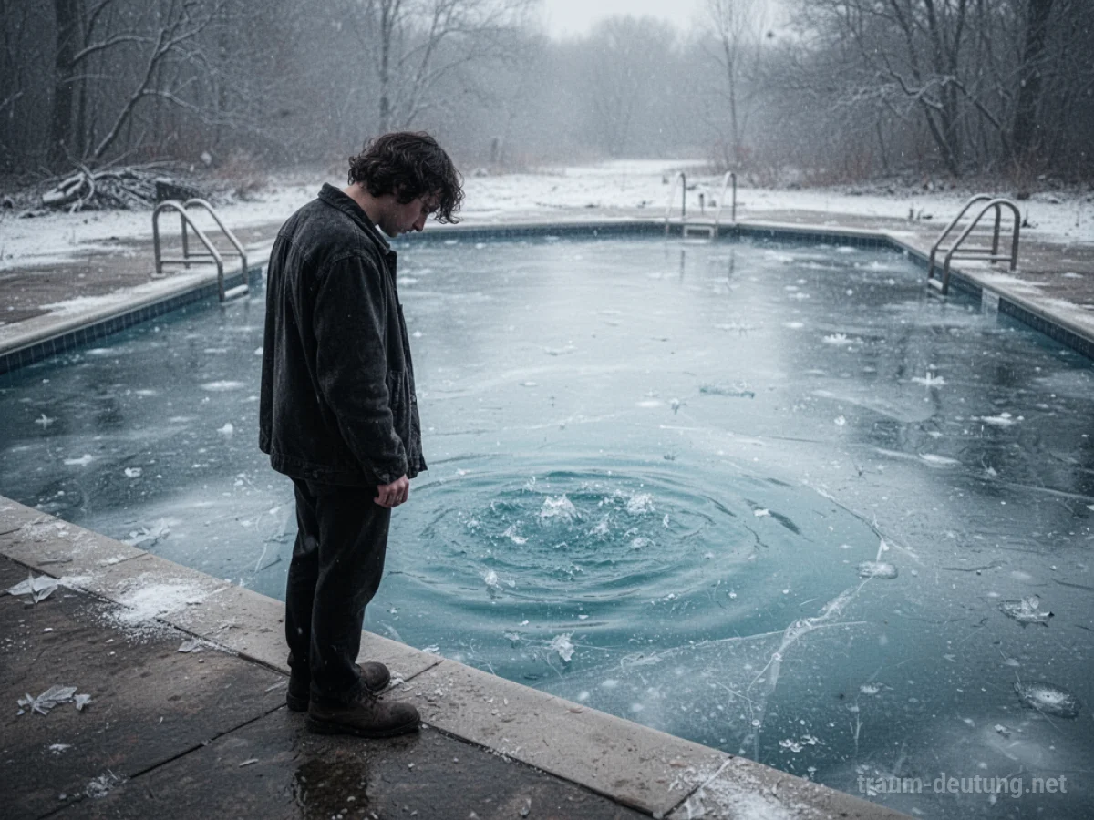 Eine Person steht am Rand eines eiskalten Pools.
