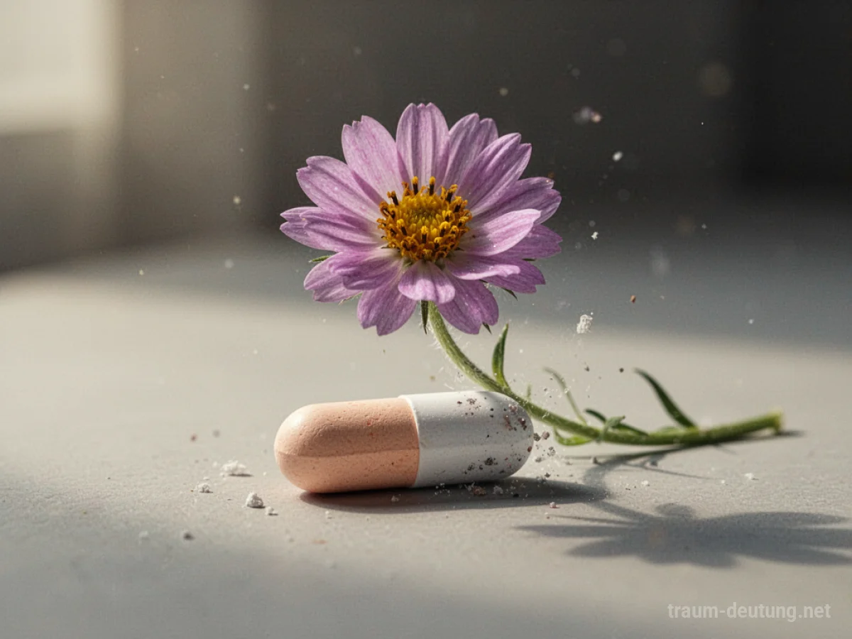 Eine Pille verwandelt sich zu einer Blume.