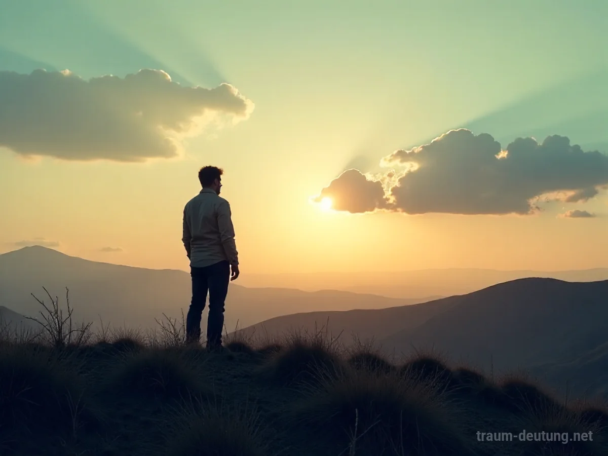 Silhouette einer Person, die in eine weite, offene Landschaft blickt.