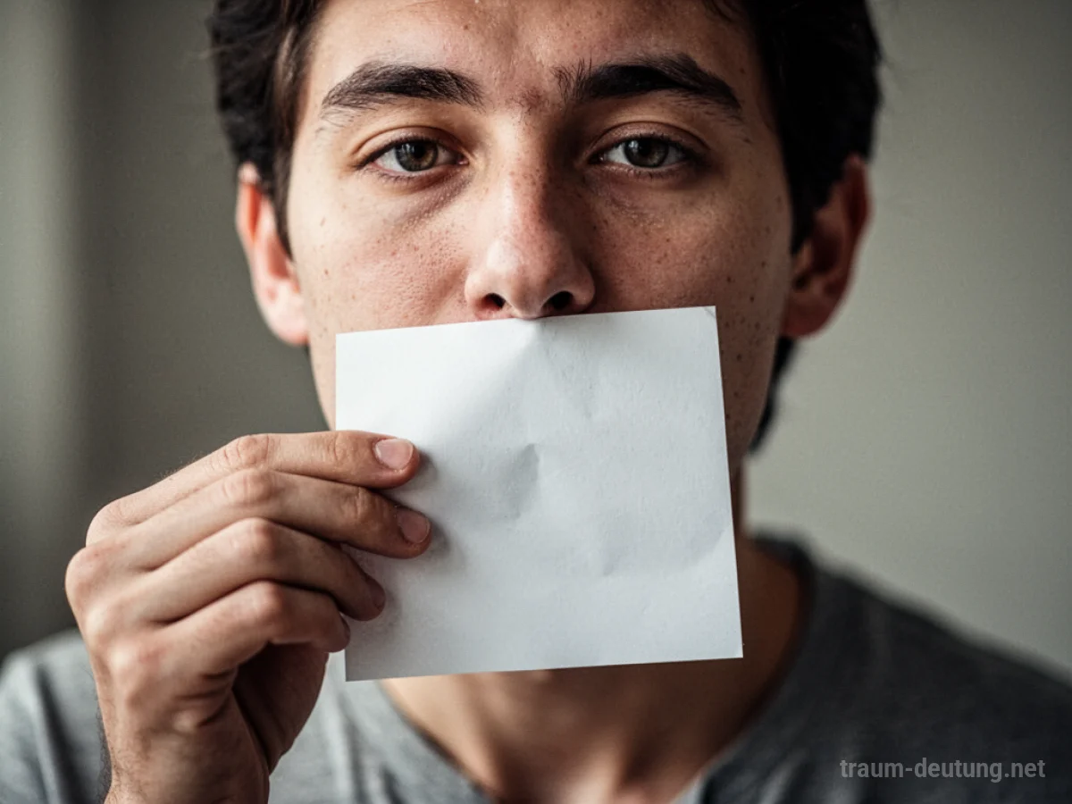 Person hält Papier vor den Mund, als ob sie es essen möchte