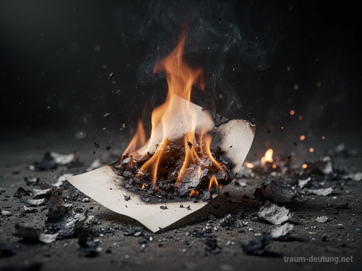Ein Blatt Papier verbrennt zu Asche vor dunklem Hintergrund.