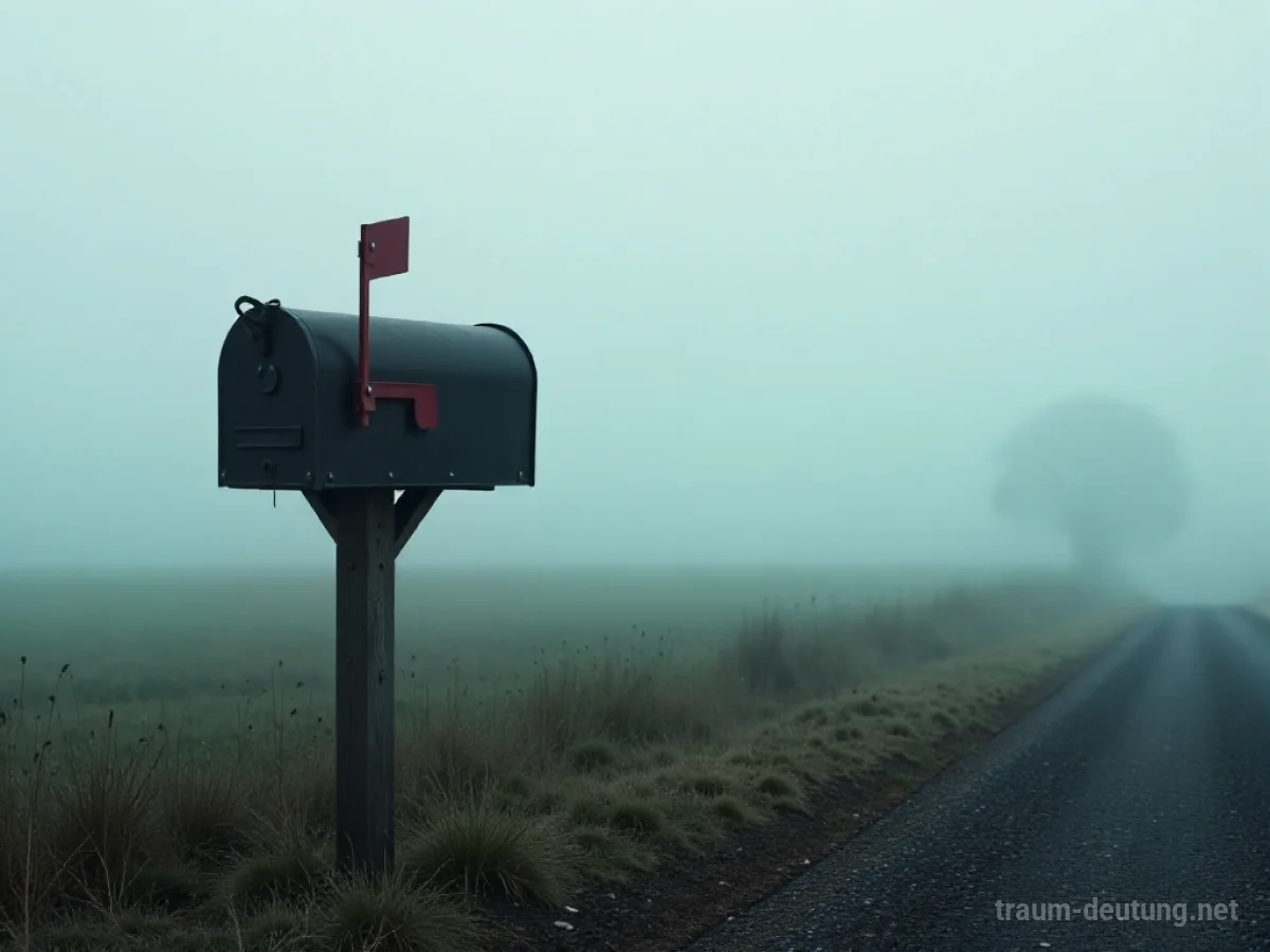 Eine leere Postkasten steht verlassen im Nebel.