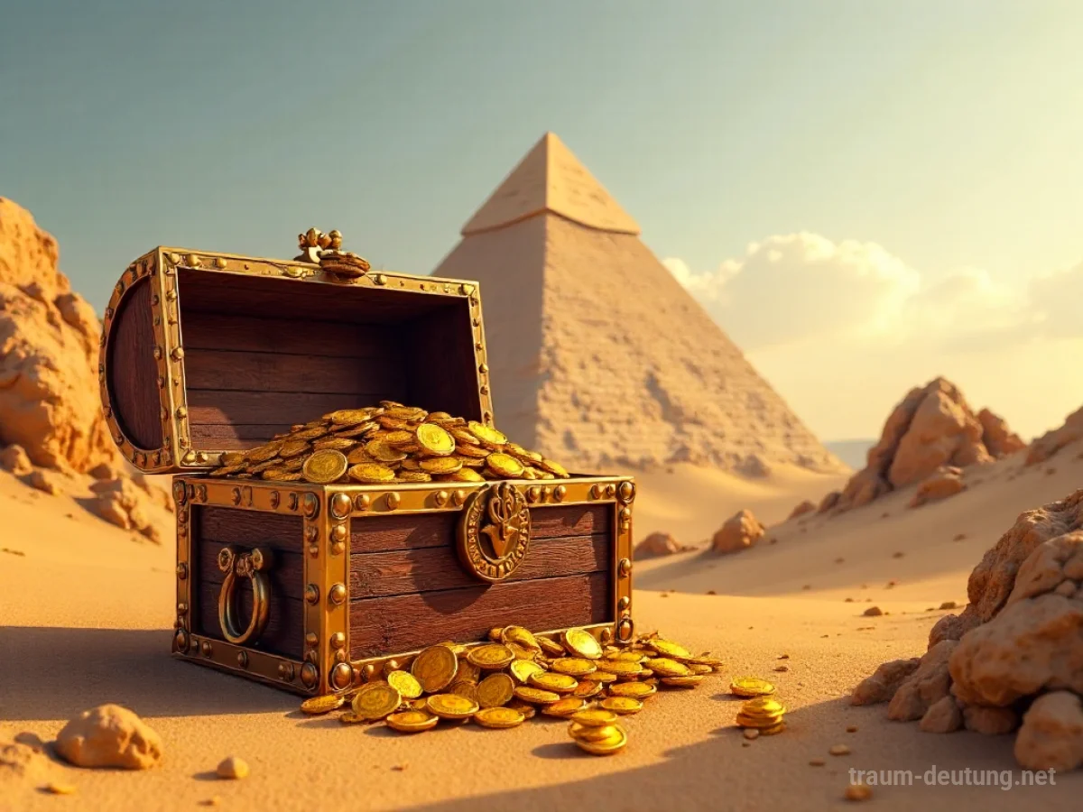 Pyramide mit einem Schatz aus Gold und Juwelen am Fuße