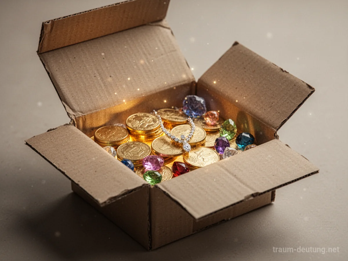 Offenes Paket mit wertvollem Inhalt wie Gold und Schmuck